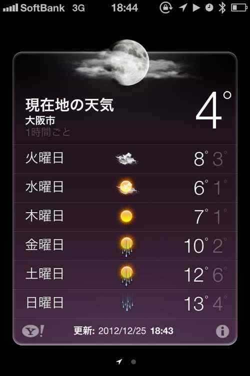 iOS6の天気予報は一時間毎、半日先までの詳細な天気が閲覧可能!